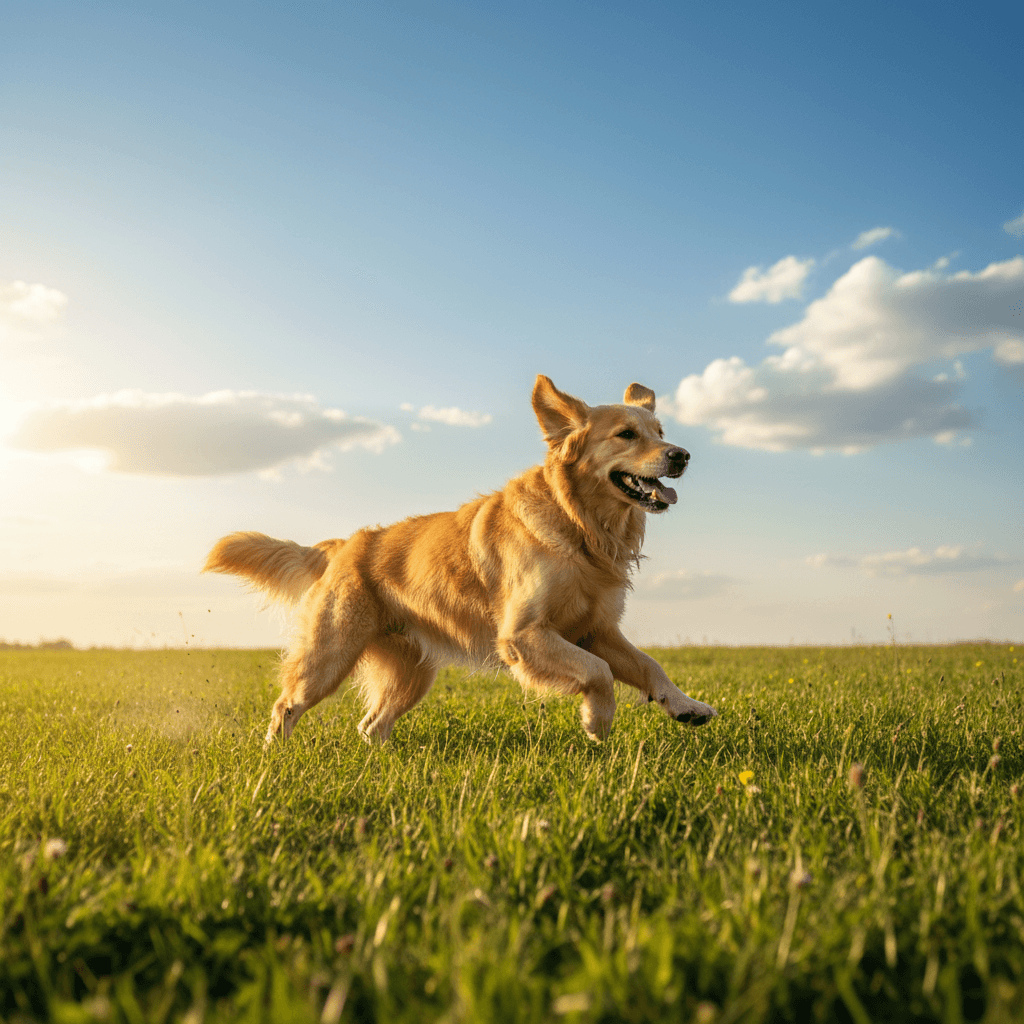 Golden retriever enjoying morning walk