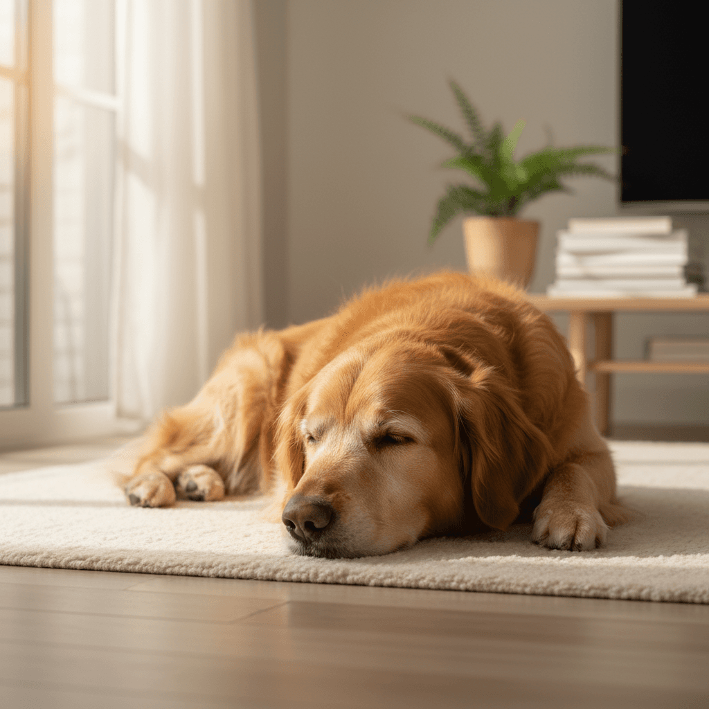 Senior dog enjoying comfortable care