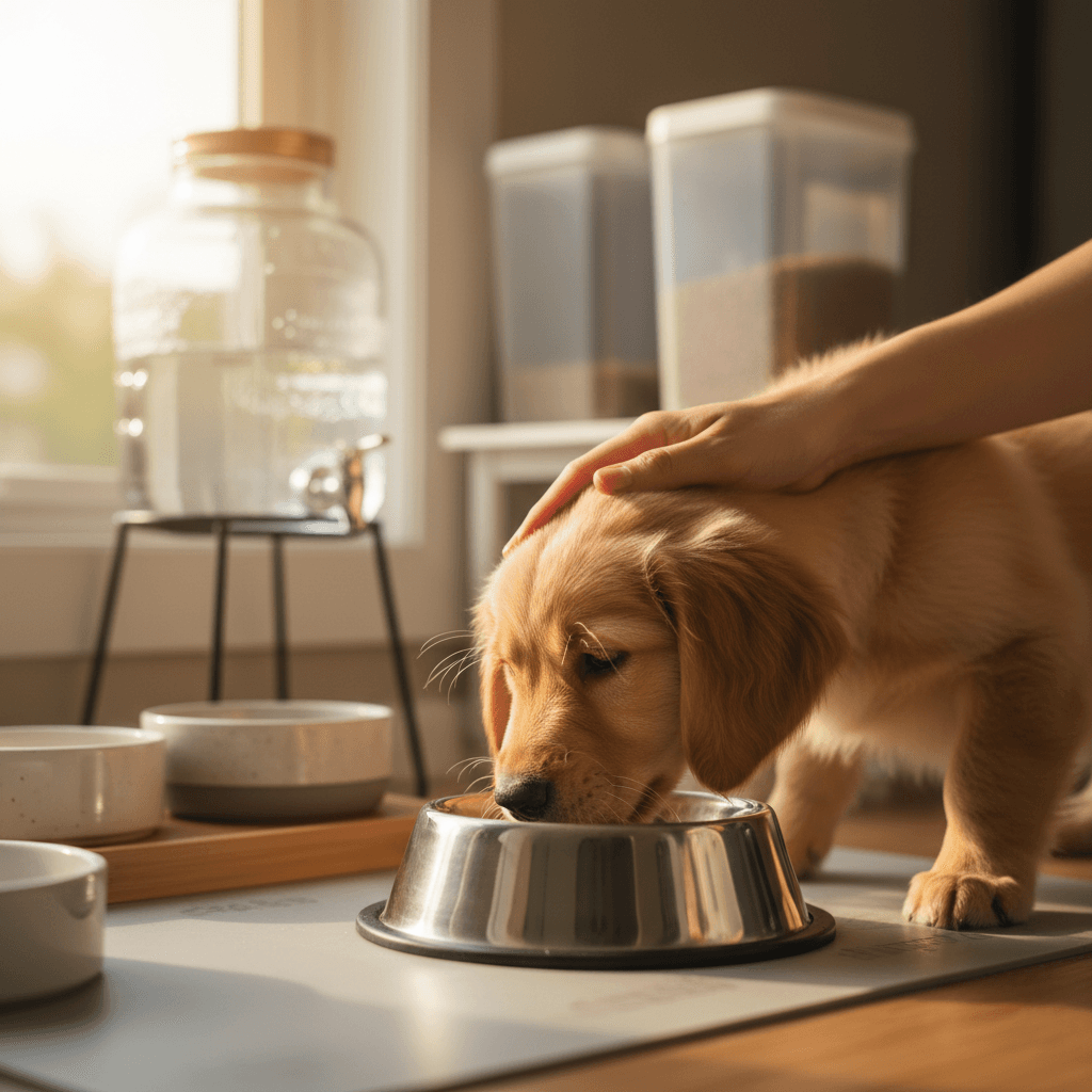 Dog enjoying meal during boarding care