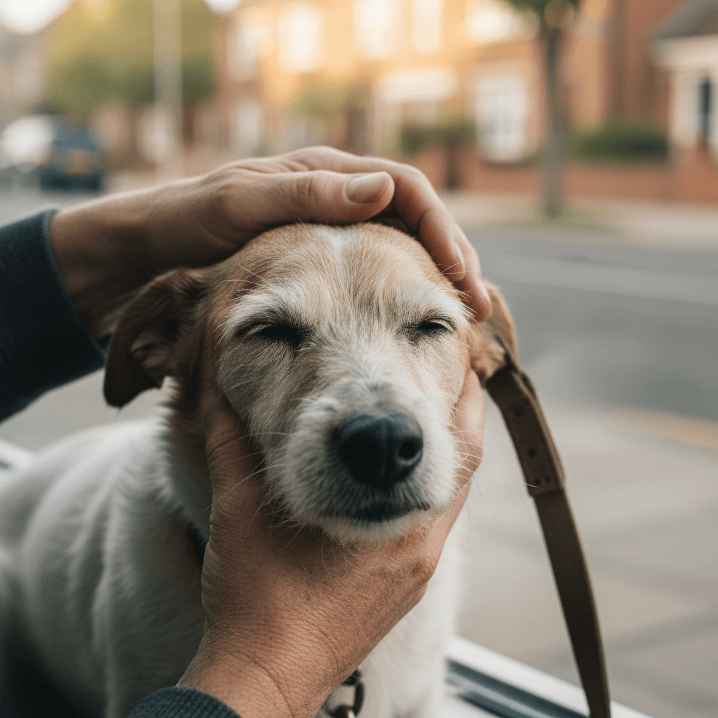 Senior dog receiving gentle, attentive care