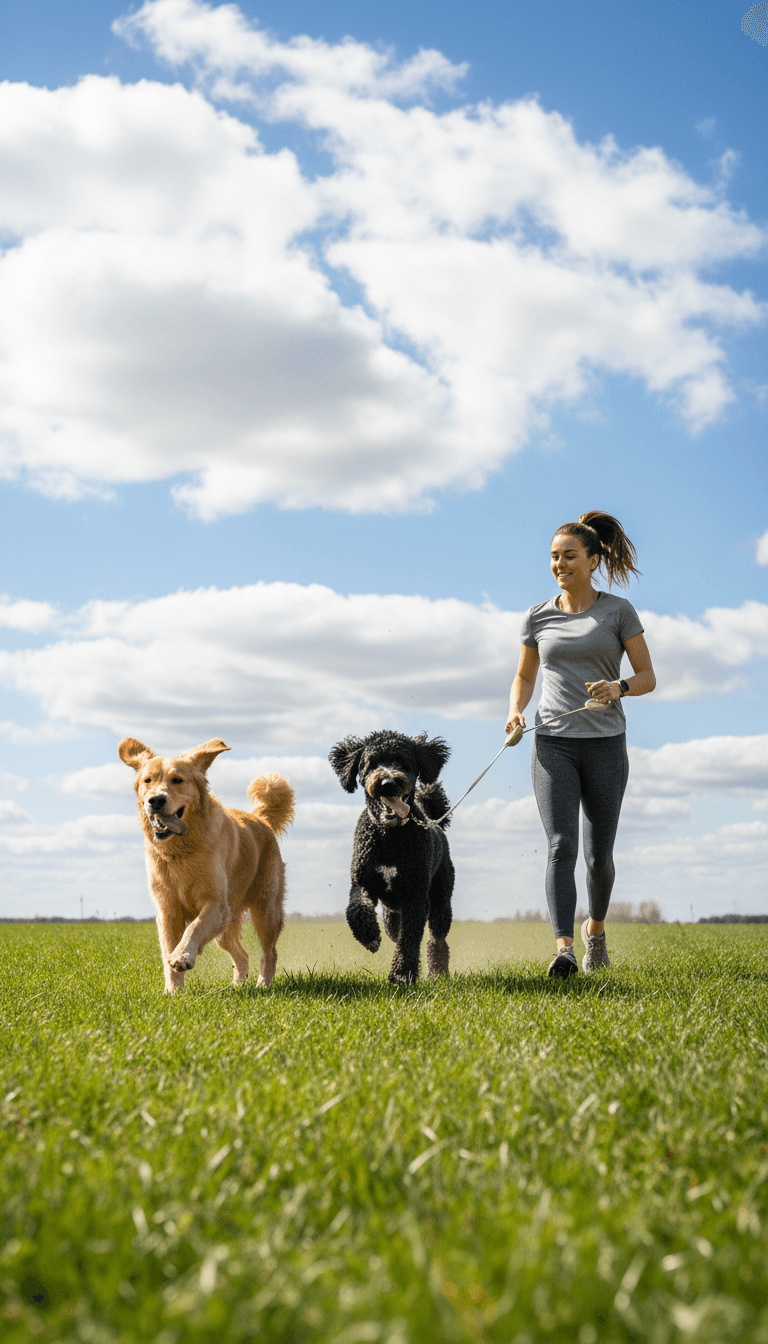 Dogs playing together in private field